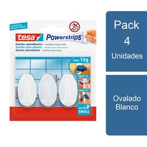 Pack 4x3 Ganchos Adhesivos Powerstrips Ovalado Blanco Tesa